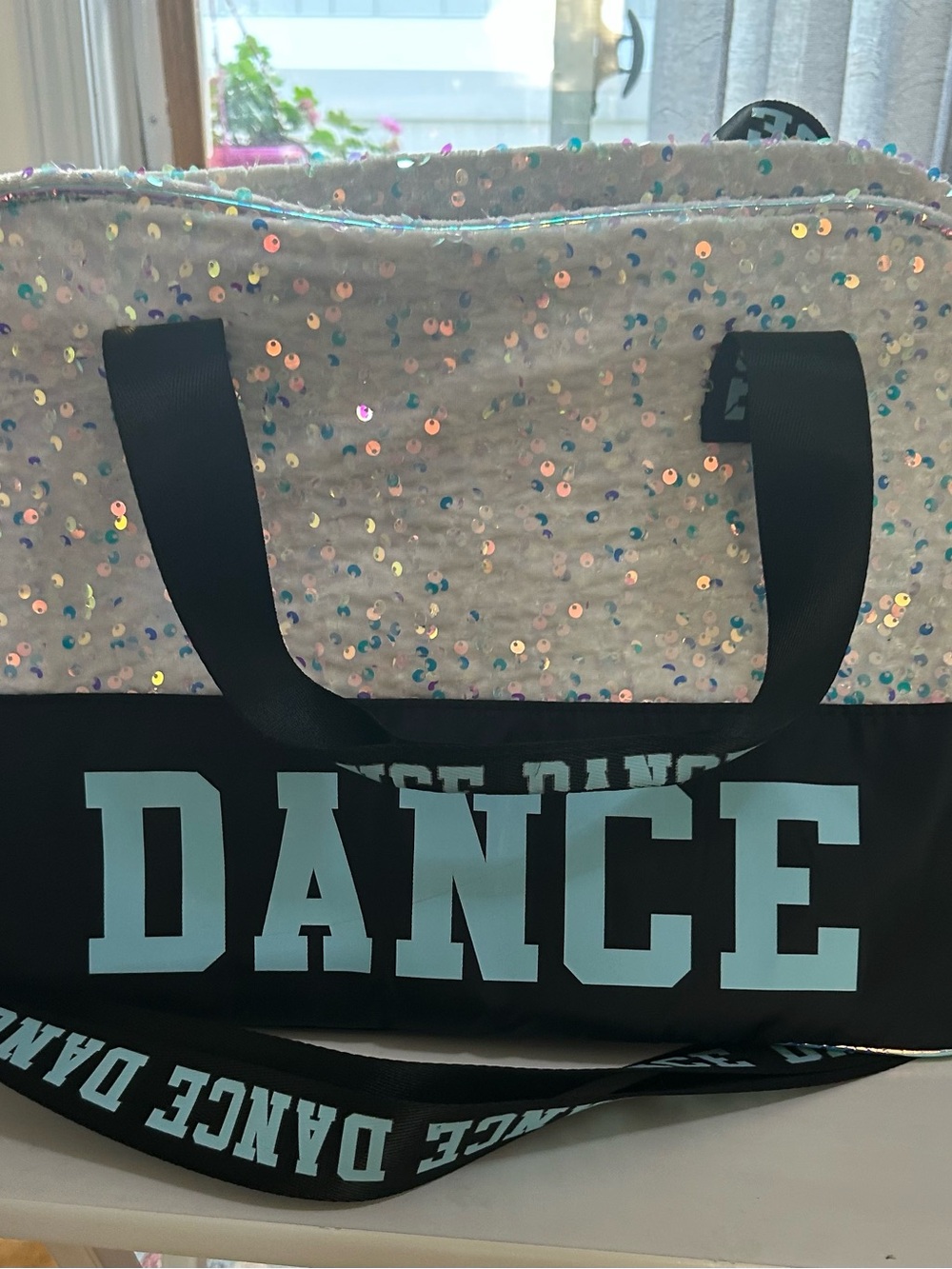 Kids Sequin White Dance Tote Bag with Black Accents